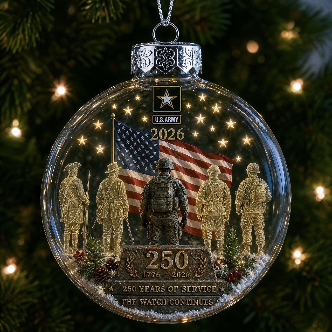 🎄 LAST DAY 75% OFF 🇺🇸 America 250th Military Legacy Light-Up Christmas Ball-HandPrint
