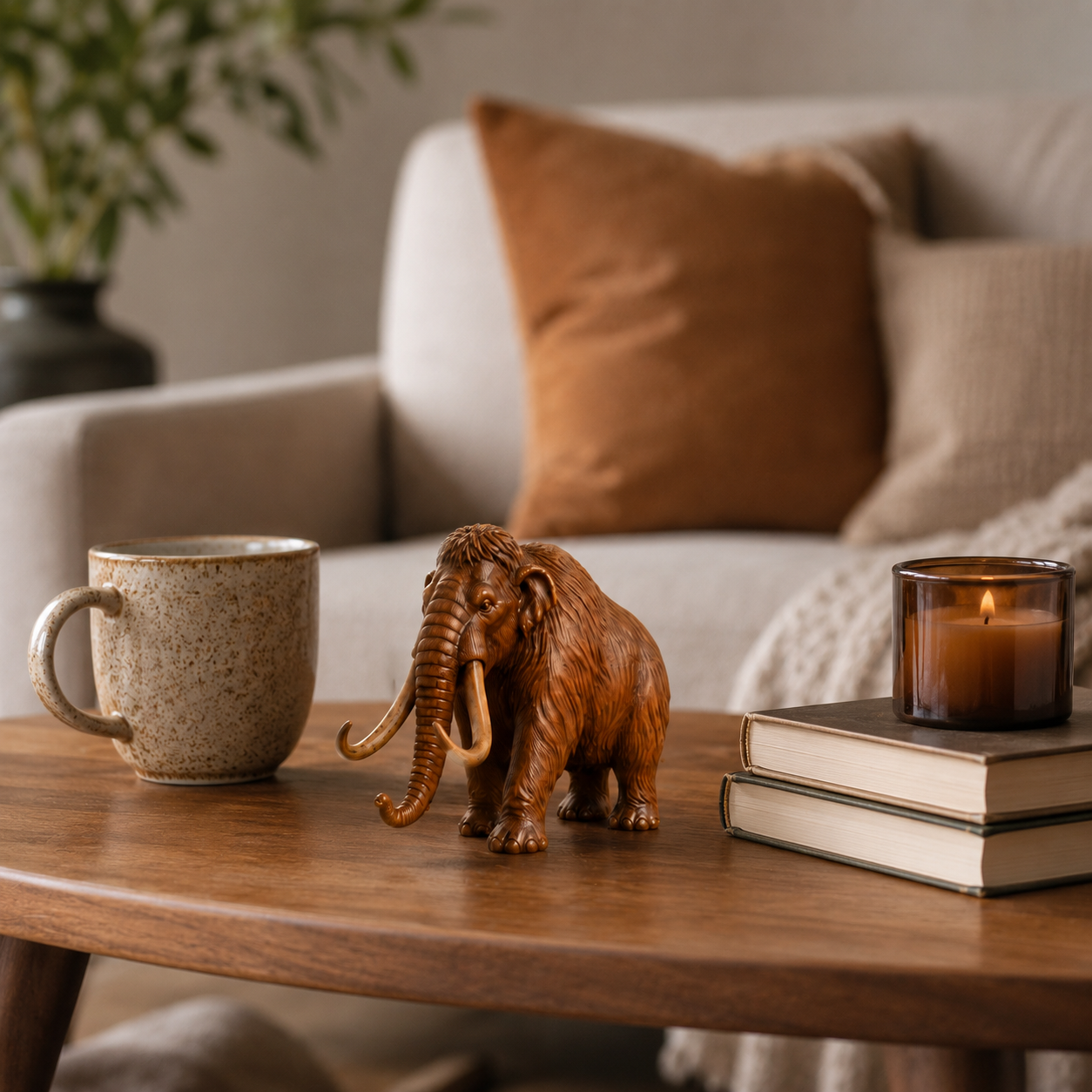Wooden Woolly Mammoth Figurine – Rustic Carved Animal Decor-HandPrint