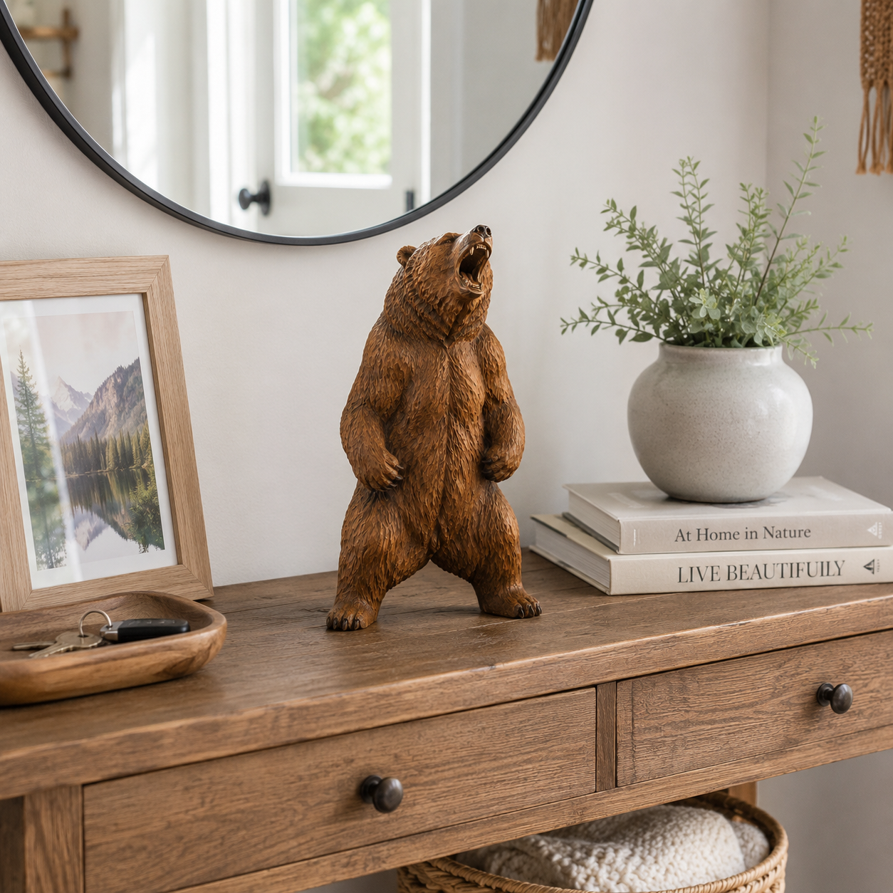 🐻 Powerful Roaring Bear Wood Sculpture-HandPrint