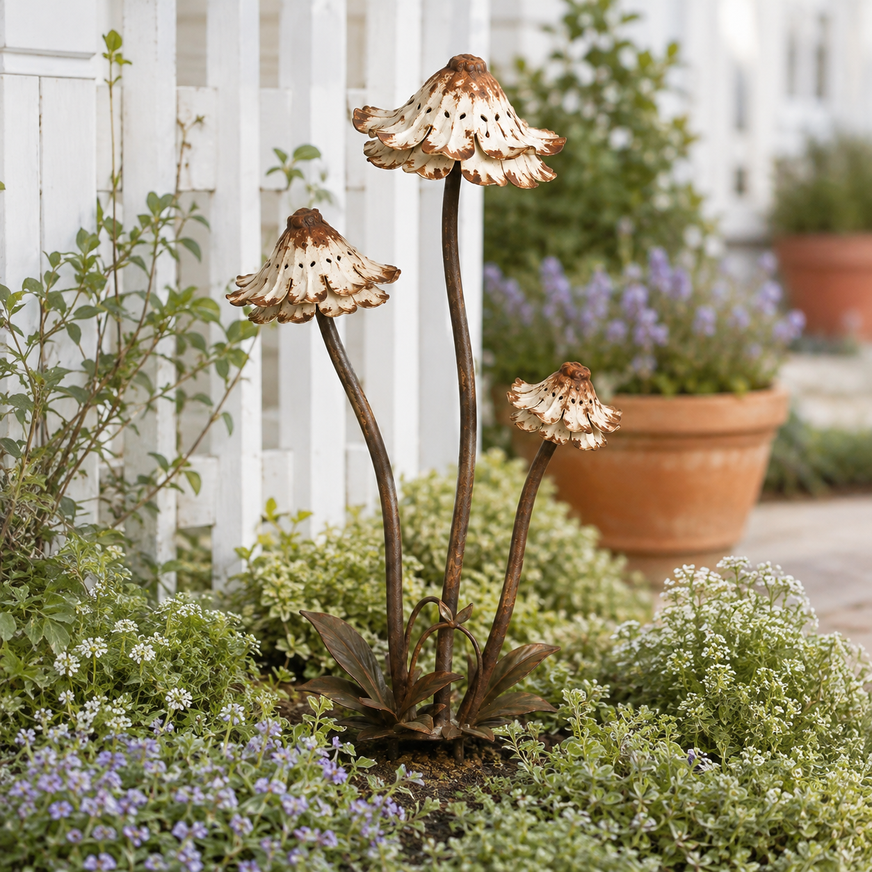 Vintage Distressed Metal Flower Garden Stake-HandPrint
