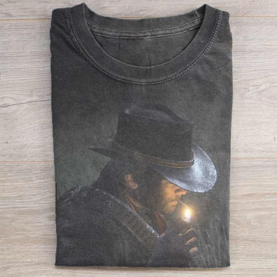 Vintage Smoking Cowboy Graphic Unisex T-shirt-NaturexCraft