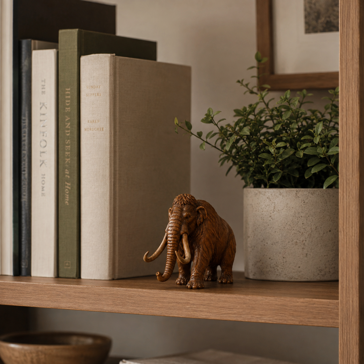Wooden Woolly Mammoth Figurine – Rustic Carved Animal Decor-HandPrint