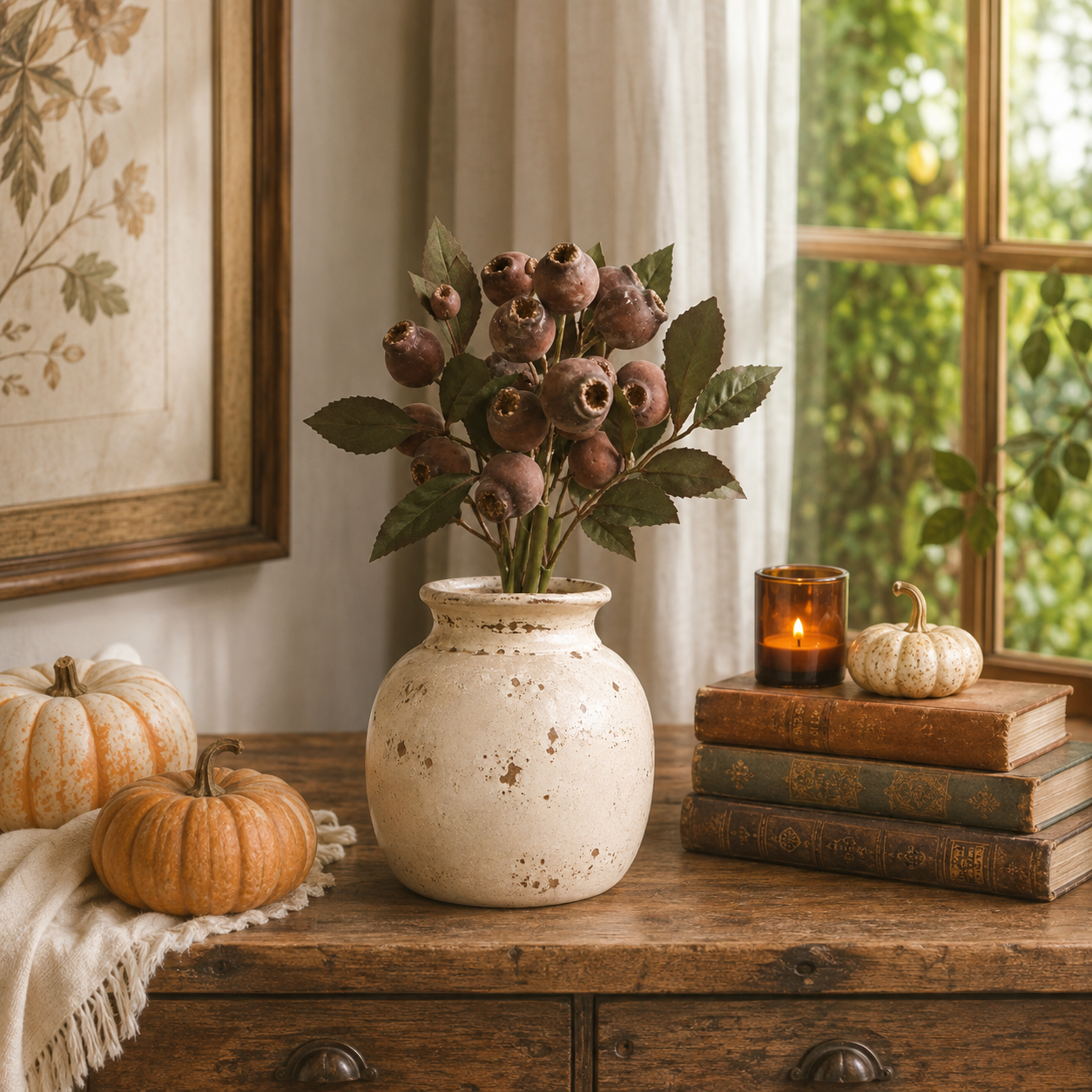 3 Pack Vintage Faux Seed Pod Bouquet – Rustic Seasonal Farmhouse Floral Stems-HandPrint