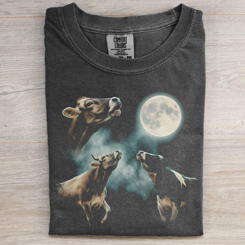 Vintage Faded Cows Mooing Moon Graphic T-shirt-NaturexCraft