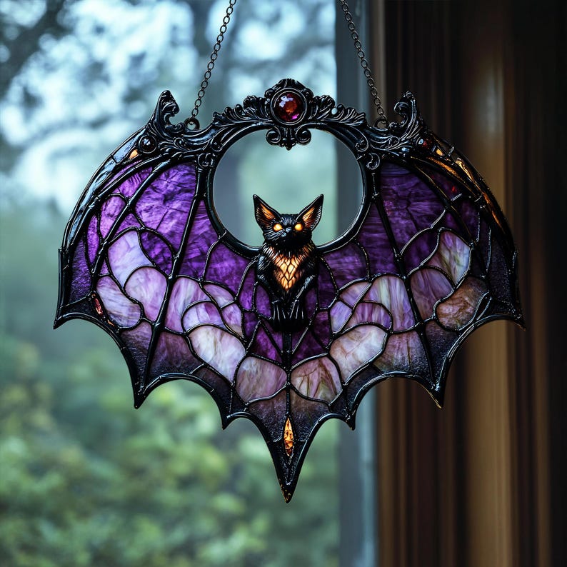 Halloween Mysterious Purple Bat Light Catcher-HandPrint