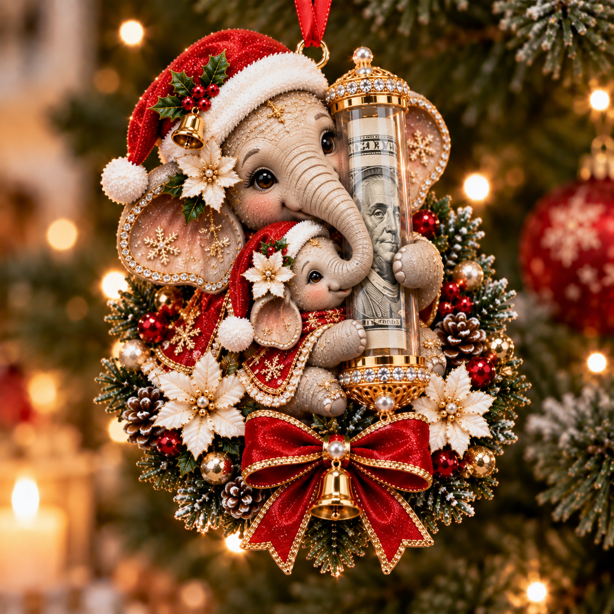 🎁Christmas Cute Animal Cash Gift Ornament – Holiday Tree Decoration🎄💵-HandPrint