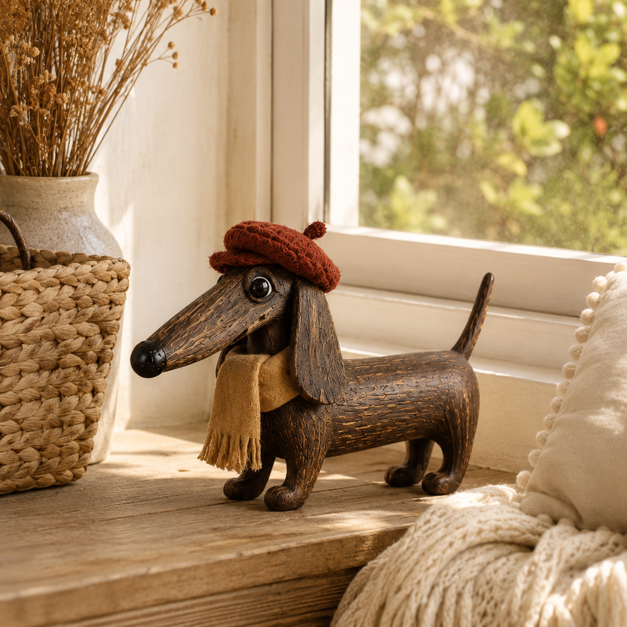 Rustic Gentleman Dachshund Wooden Figurine-HandPrint