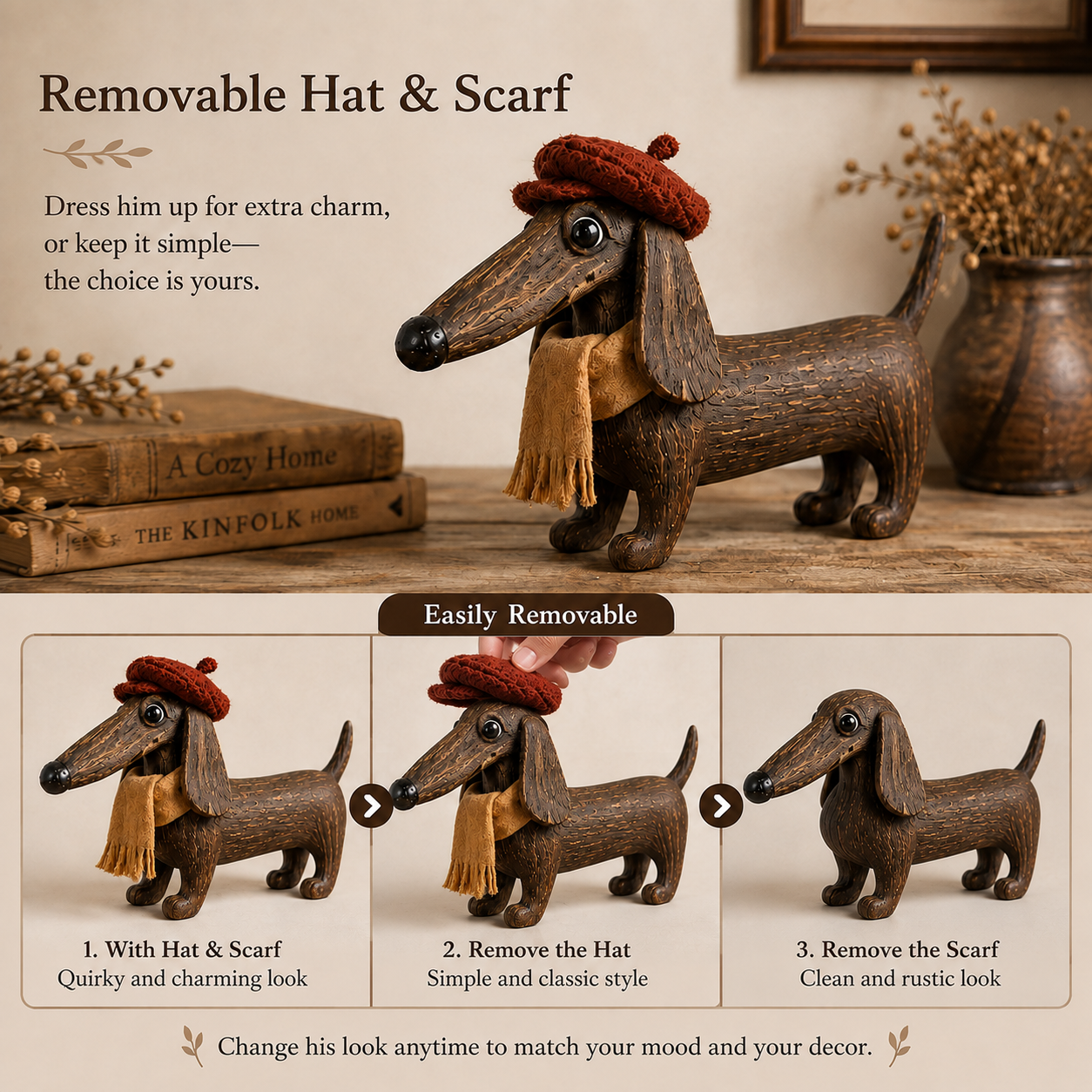 Rustic Gentleman Dachshund Wooden Figurine-HandPrint