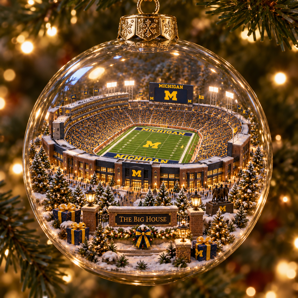 🏈🎄 Go Blue – Light-Up College Football Heritage Christmas Ornament-HandPrint