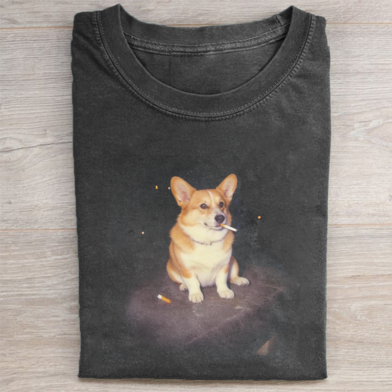 Funny Corgi Smoking Meme T-shirt-NaturexCraft