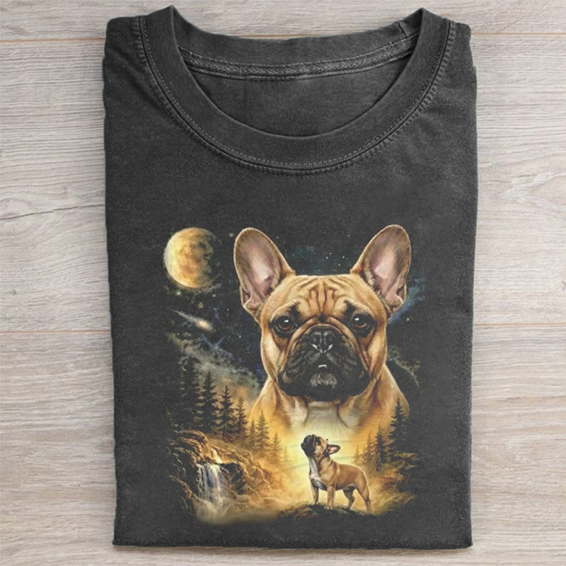 French Bulldog Howling to The Moon Vintage T-shirt-NaturexCraft