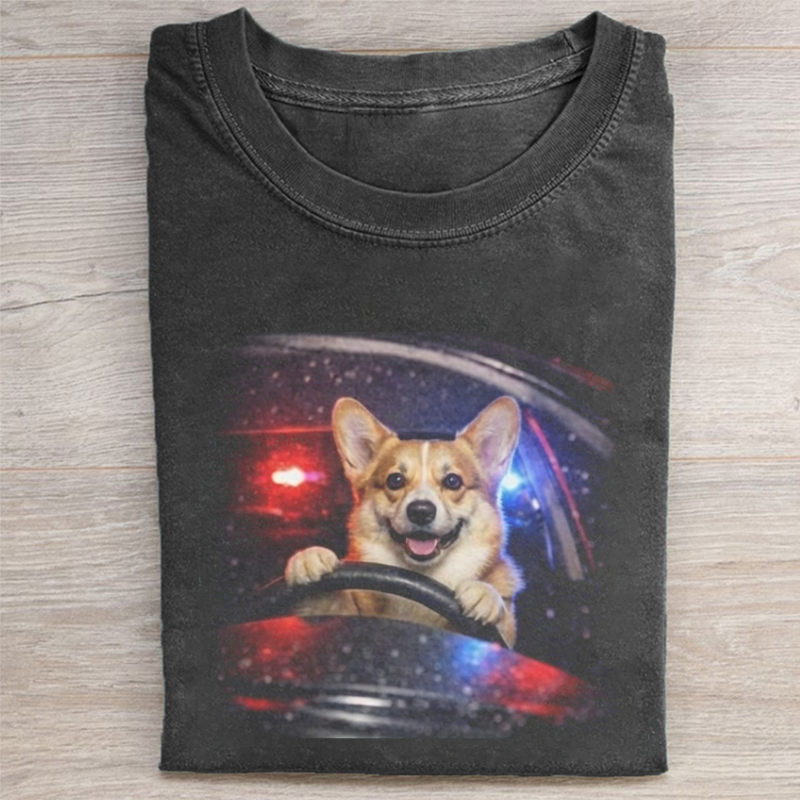 Funny Corgi Driving T-shirt-NaturexCraft