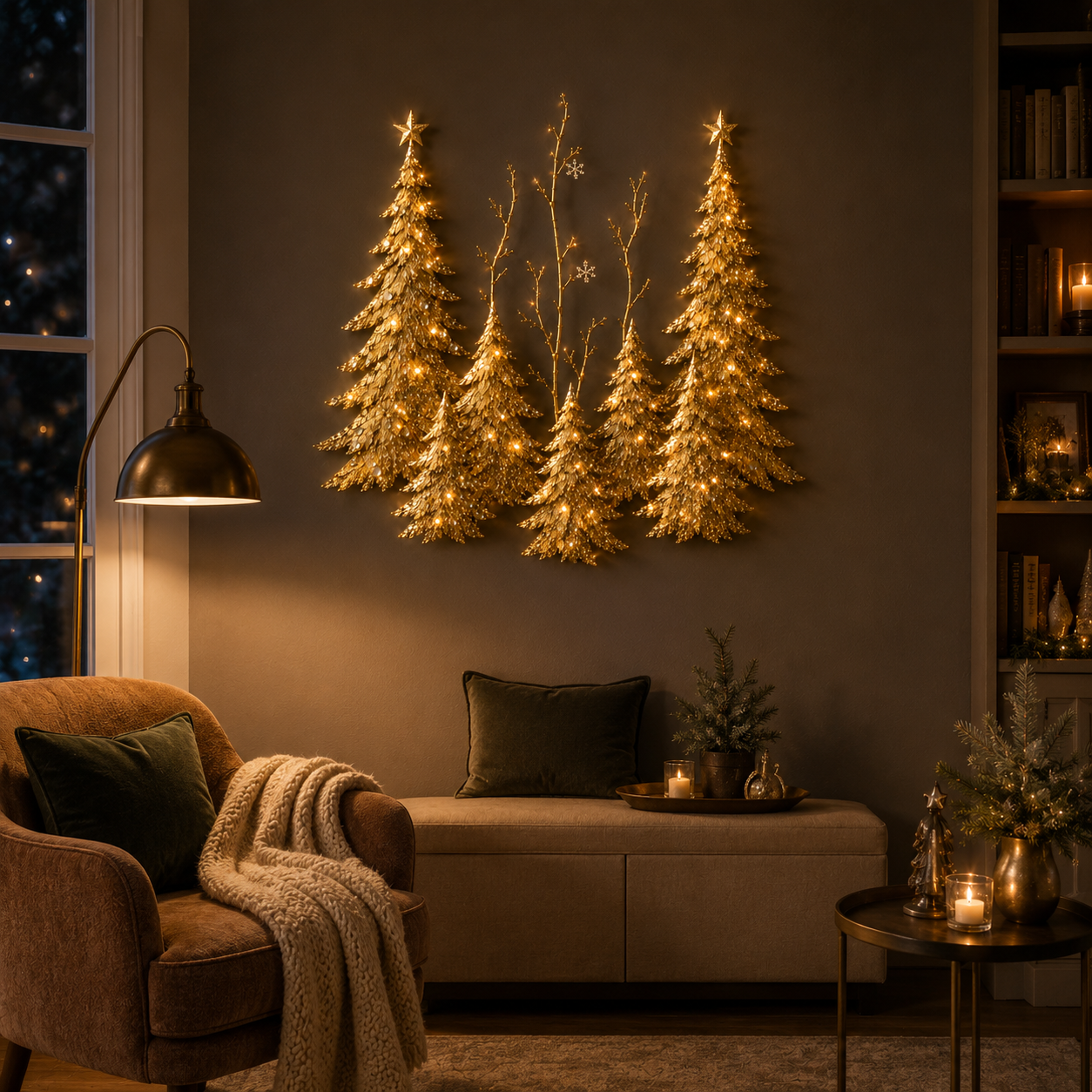 Golden Christmas Forest Illuminated Wall Sculpture