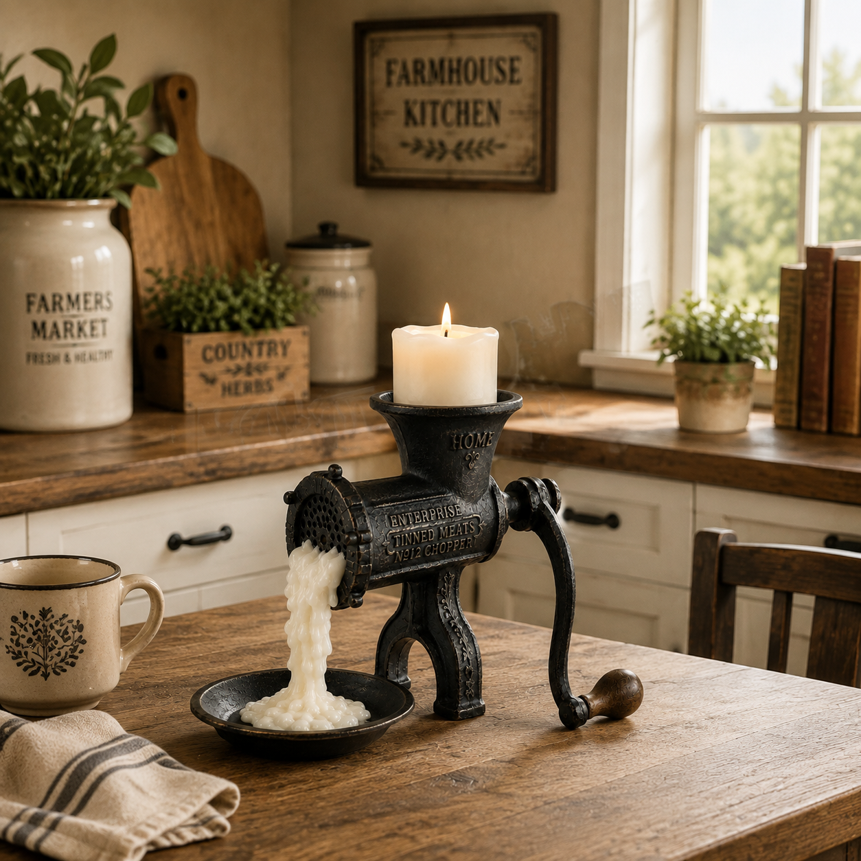 Vintage Meat Grinder Candle Holder-HandPrint