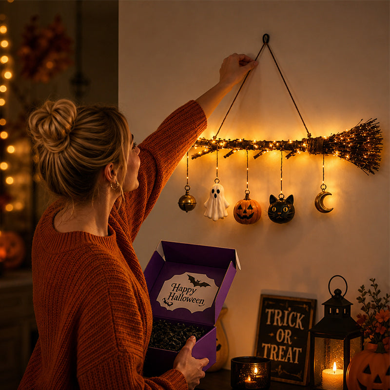 🎃 Halloween Luminous Witch Broom Wall Hanging Decor 🧹-HandPrint
