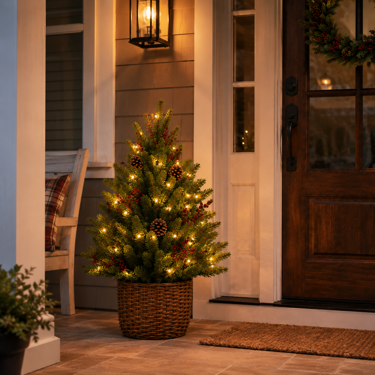 24-Inch Pre-Lit Christmas Tree with Woven Basket-HandPrint