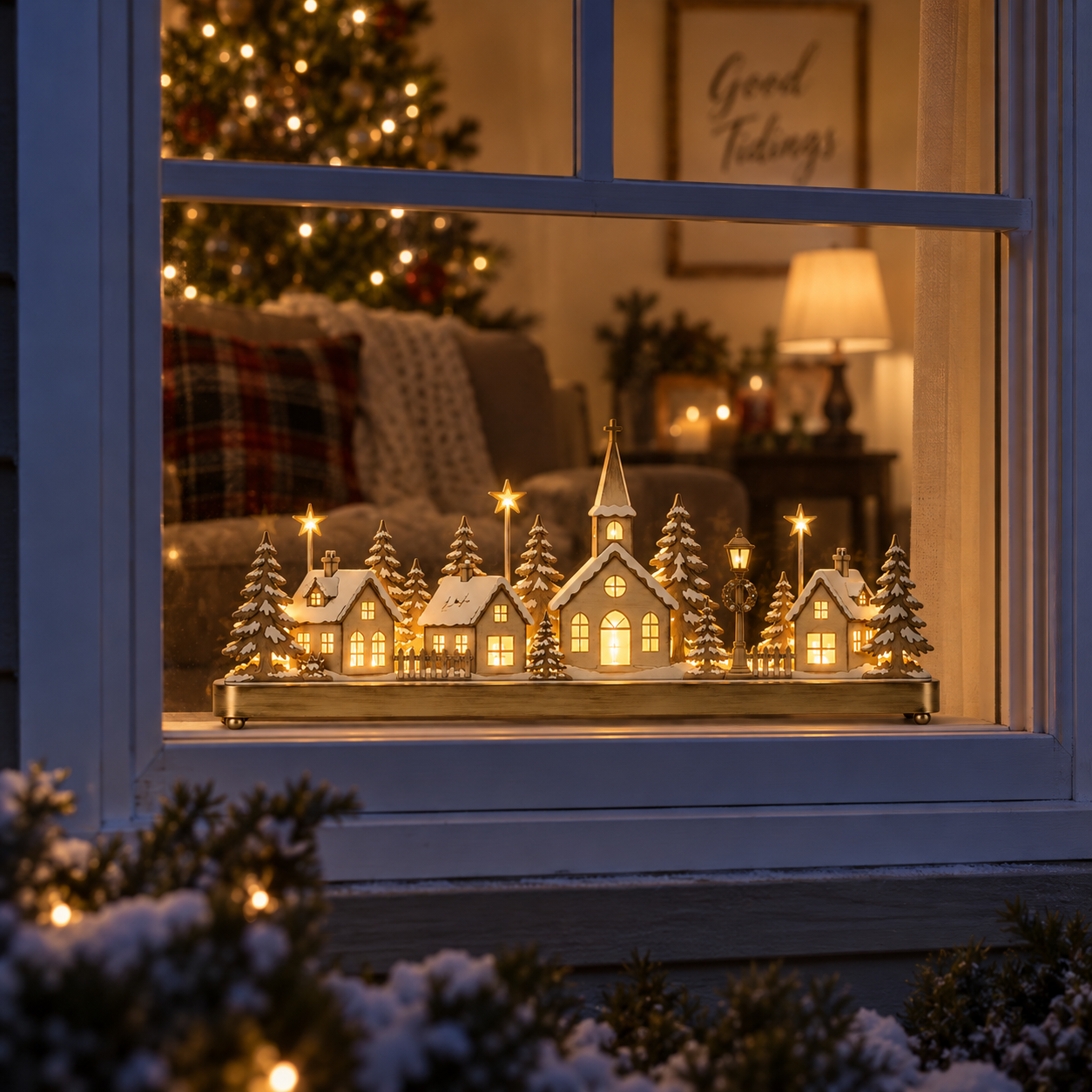 Pre-Lit Christmas Village Window Sill Light