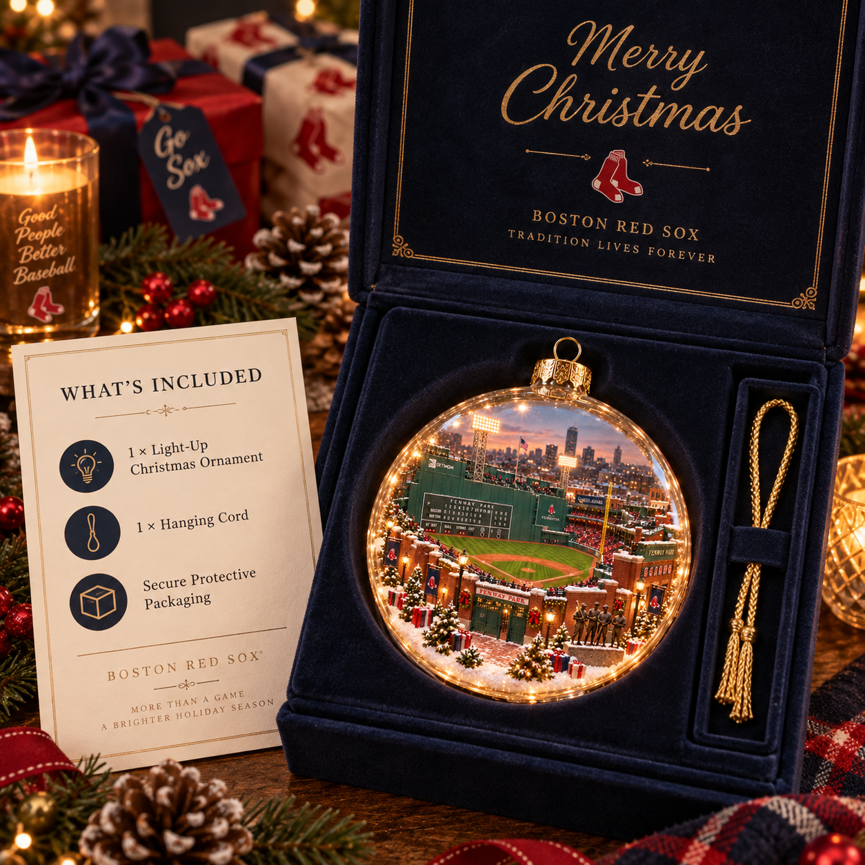 🎄 Go Sox — Light-Up Baseball Diorama Ornament-HandPrint