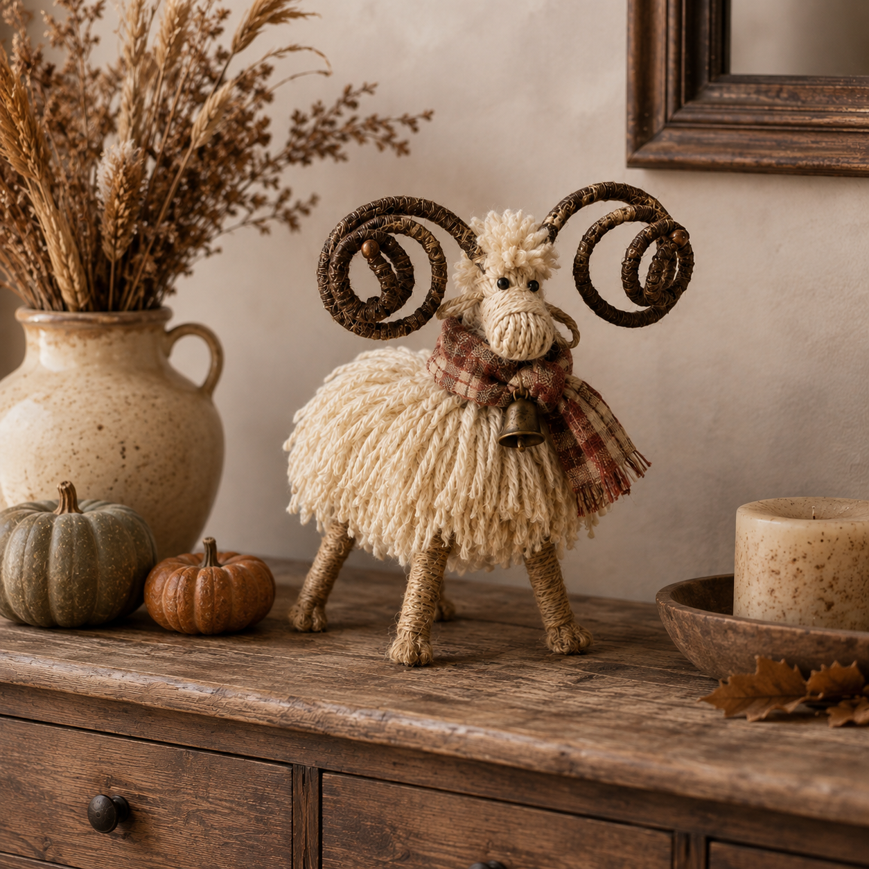 Vintage Primitive Farmhouse Ram Figurine-HandPrint