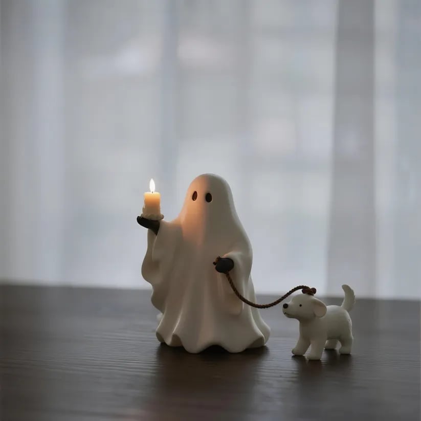 Ghost & Pup Candle Holder | Whimsical Halloween Figurine-HandPrint