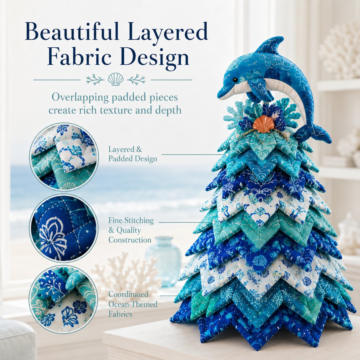 🌊 Ocean Dreams Layered Fabric Tree Craft Kit | Create a Freestanding Coastal Centerpiece with Coordinated Fabrics & Marine Topper 🐚✨-HandPrint