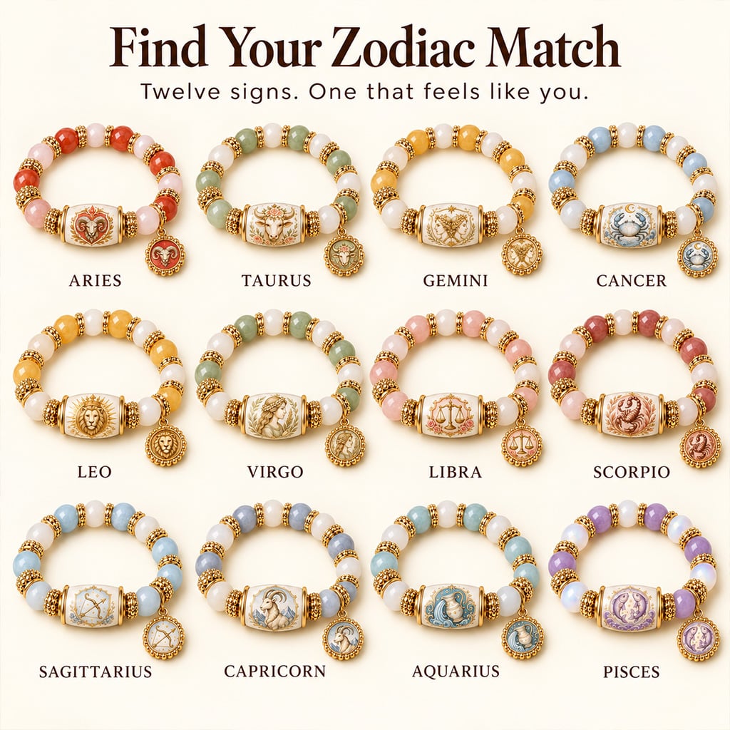 【🔥Limited Edition🔥】💫 12 Zodiac Bracelet – Natural Chalcedony, Your Sign, Your Energy-HandPrint