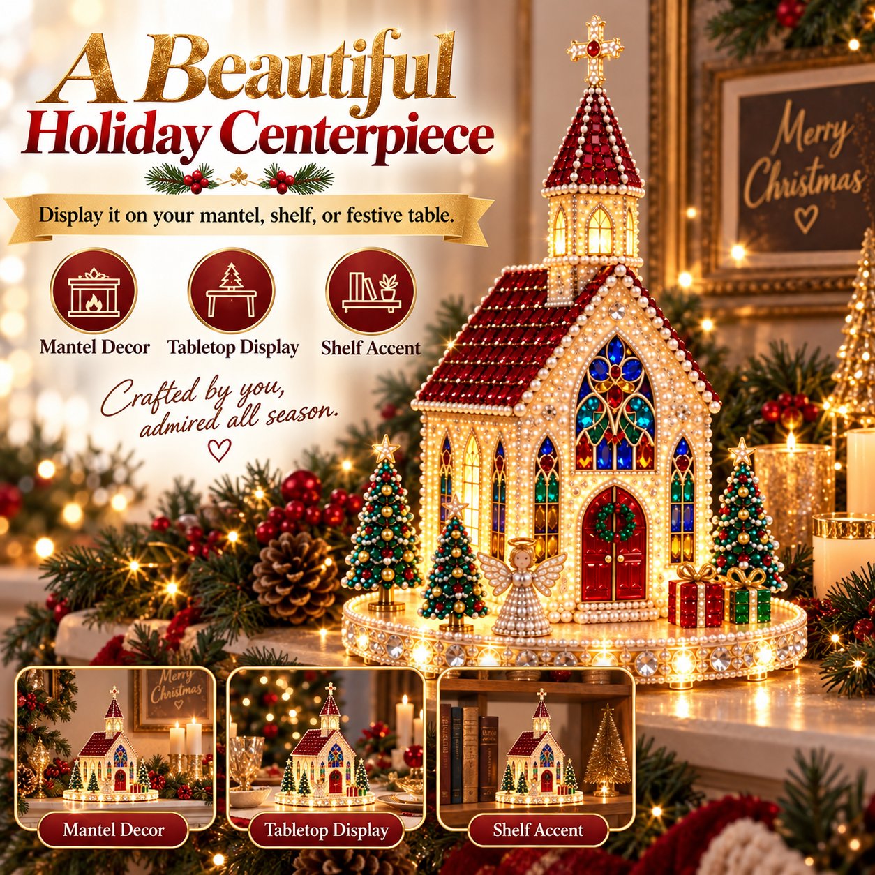 Last Day 70% OFF –✨🔥 Sparkling Christmas Church DIY Gem Art Kit-HandPrint
