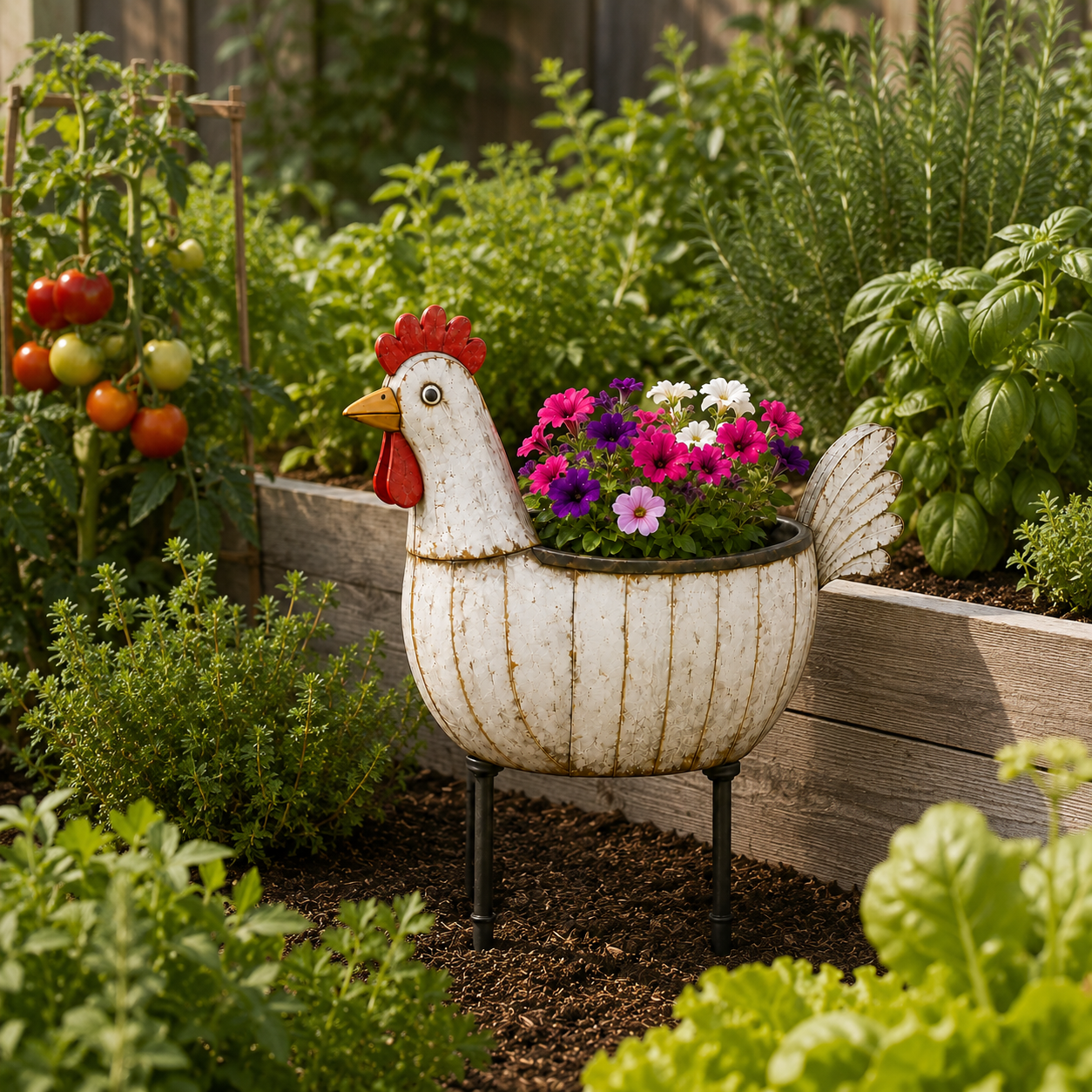Rustic Hen Garden Stake Planter-HandPrint