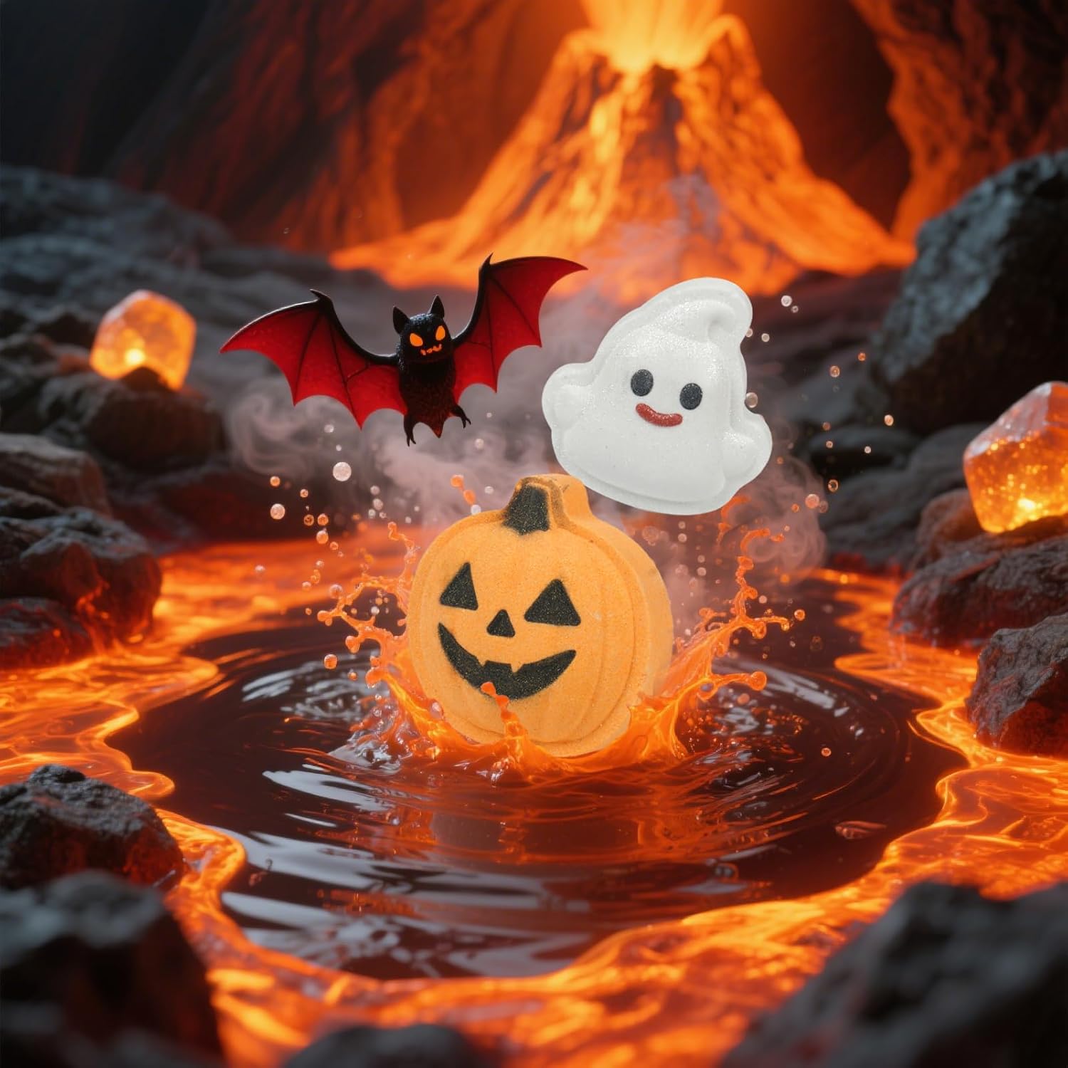 Halloween Bath Bomb Gift Set - 6-Piece Scary Cute Kids Bath Bomb Gift Box, Includes Witch, Bat, Black Cat, Skull, Ghost and Pumpkin Bubble Spa Balls-HandPrint