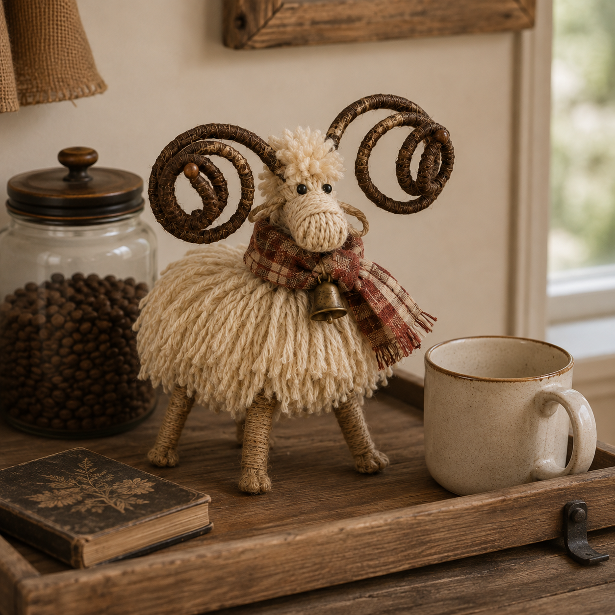 Vintage Primitive Farmhouse Ram Figurine-HandPrint