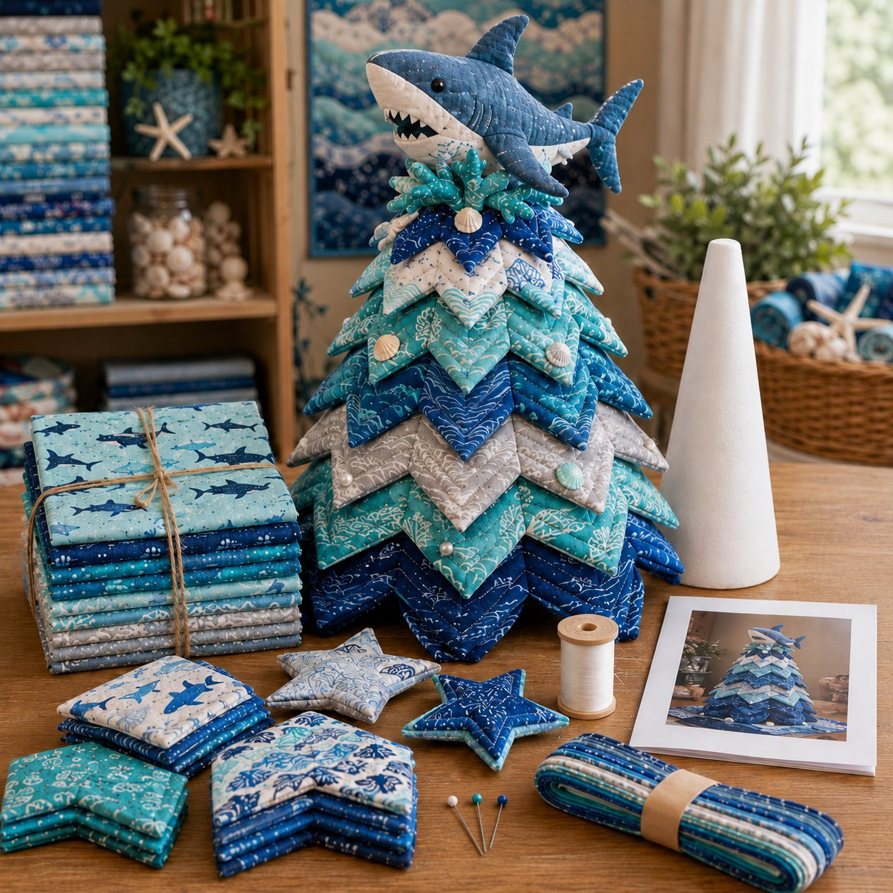 🌊 Ocean Dreams Layered Fabric Tree Craft Kit | Create a Freestanding Coastal Centerpiece with Coordinated Fabrics & Marine Topper 🐚✨-HandPrint