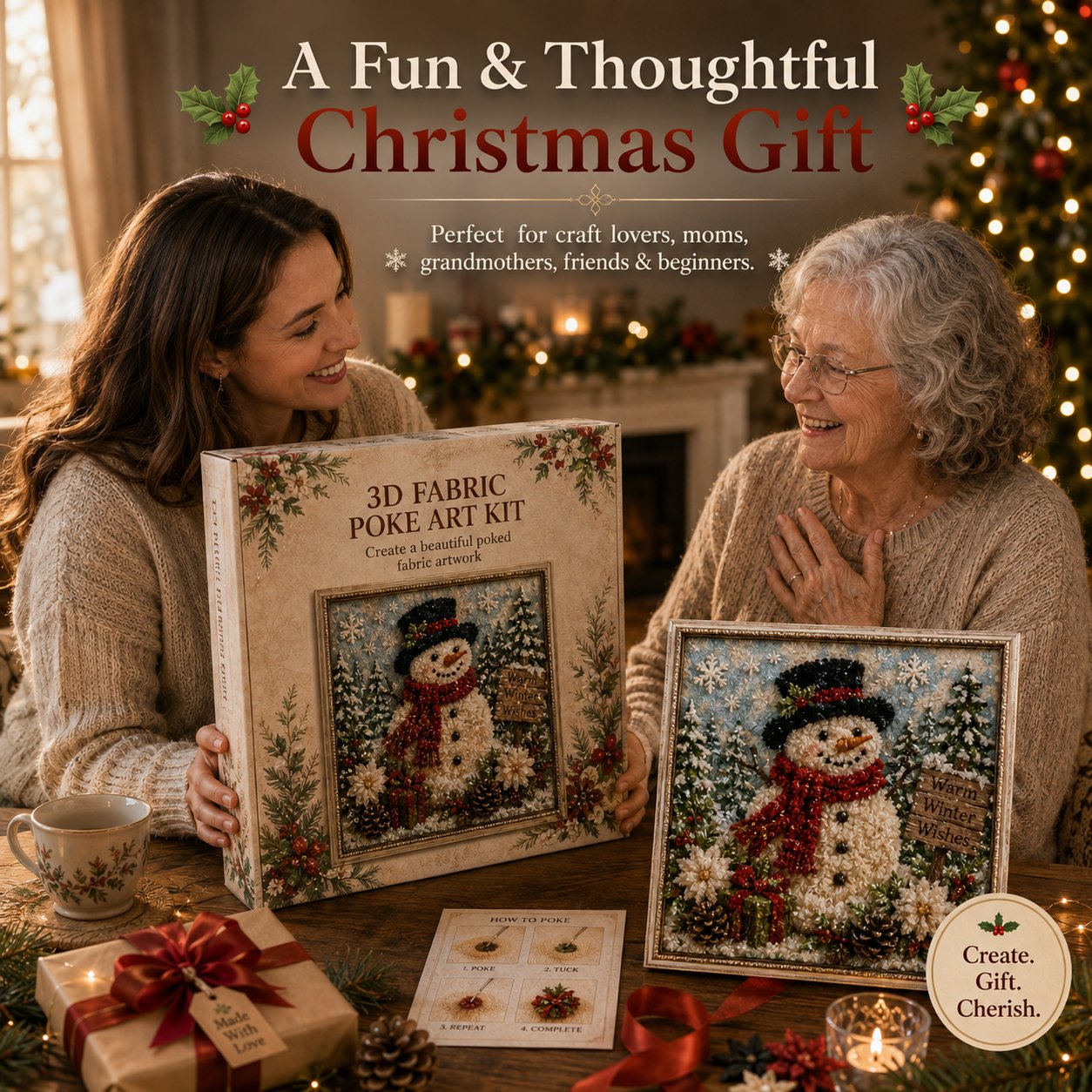 🔥Last Day 50% OFF - 🎄Beginner-Friendly 3D Christmas Fabric Poke Art Kit | Complete DIY Kit-HandPrint