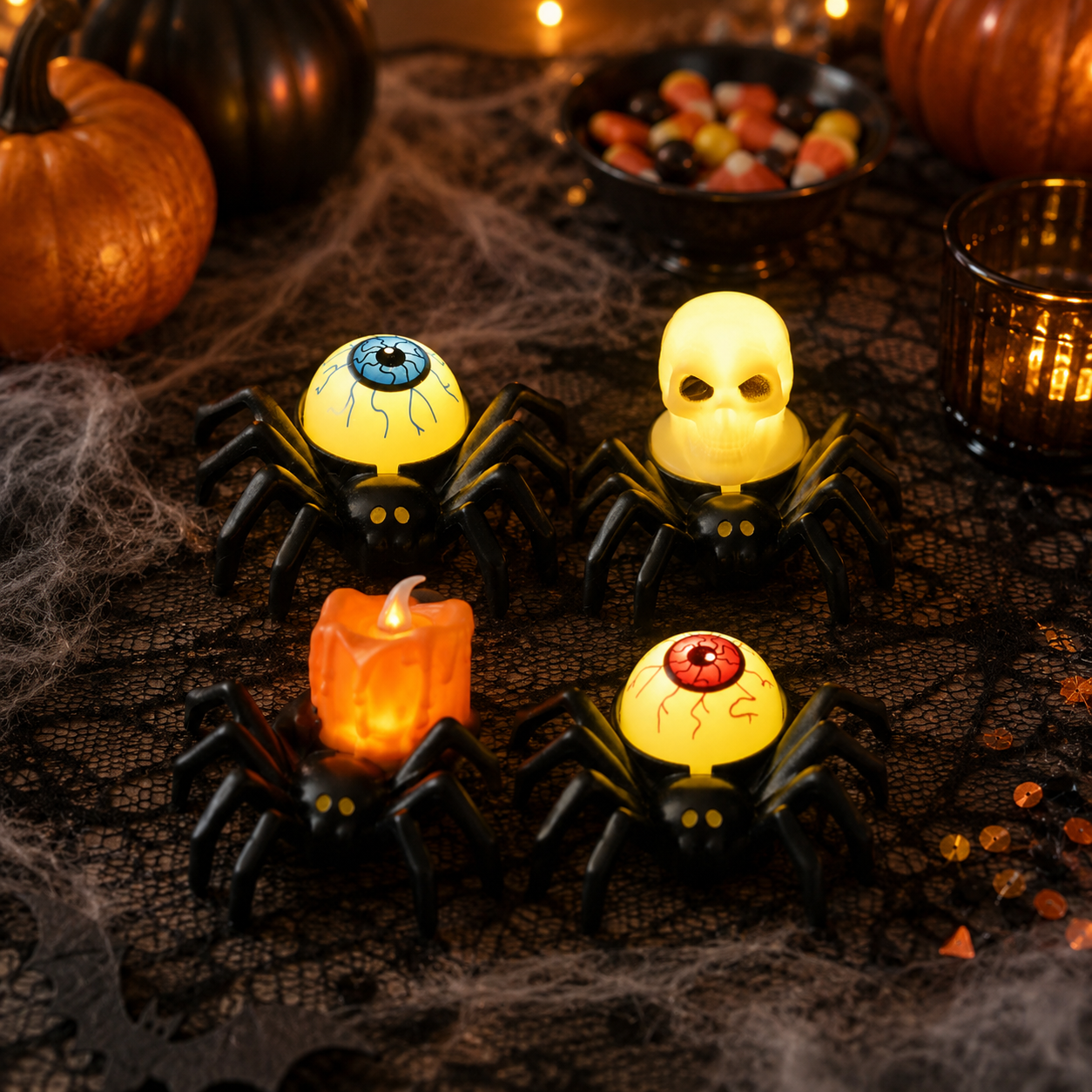4-Pack Light-Up Spider Halloween Bracelets & Table Decor Set-HandPrint