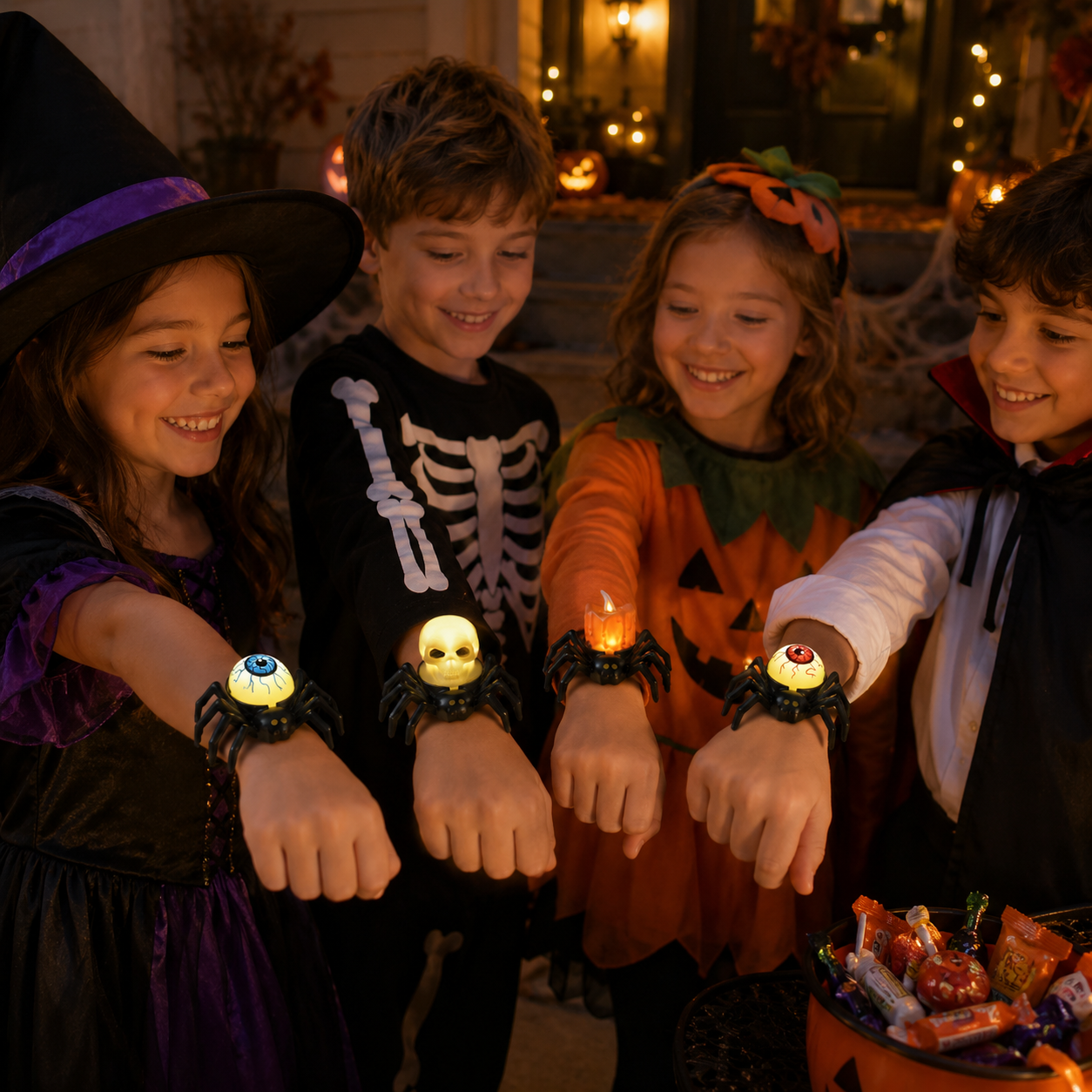 4-Pack Light-Up Spider Halloween Bracelets & Table Decor Set-HandPrint