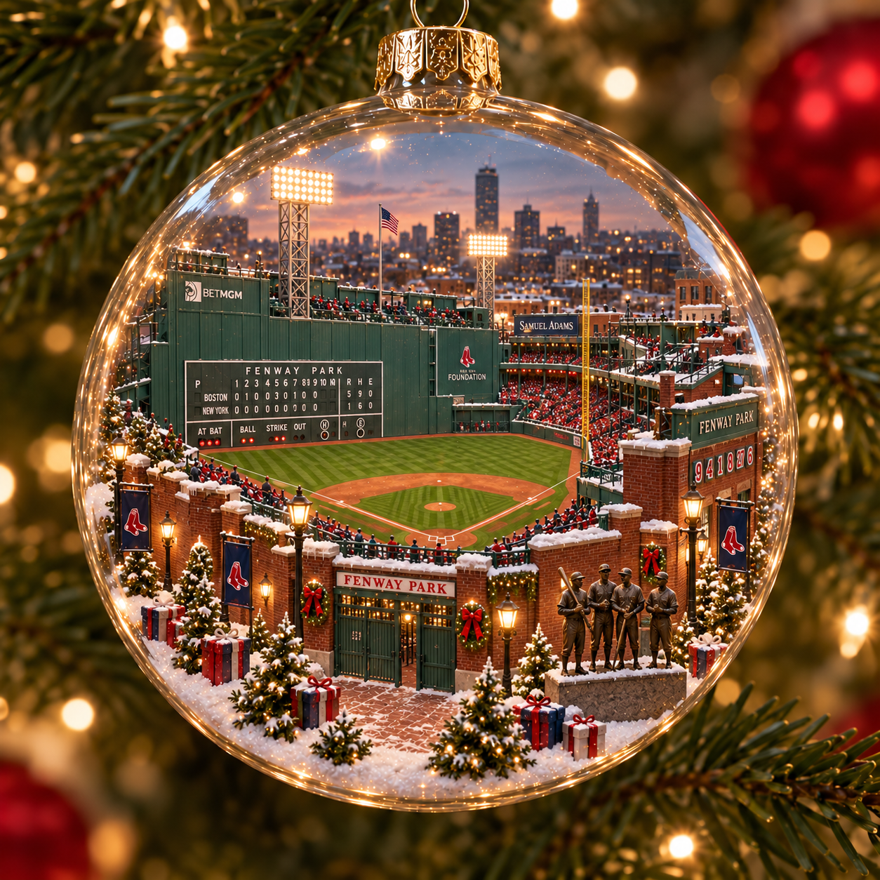 🎄 Go Sox — Light-Up Baseball Diorama Ornament-HandPrint