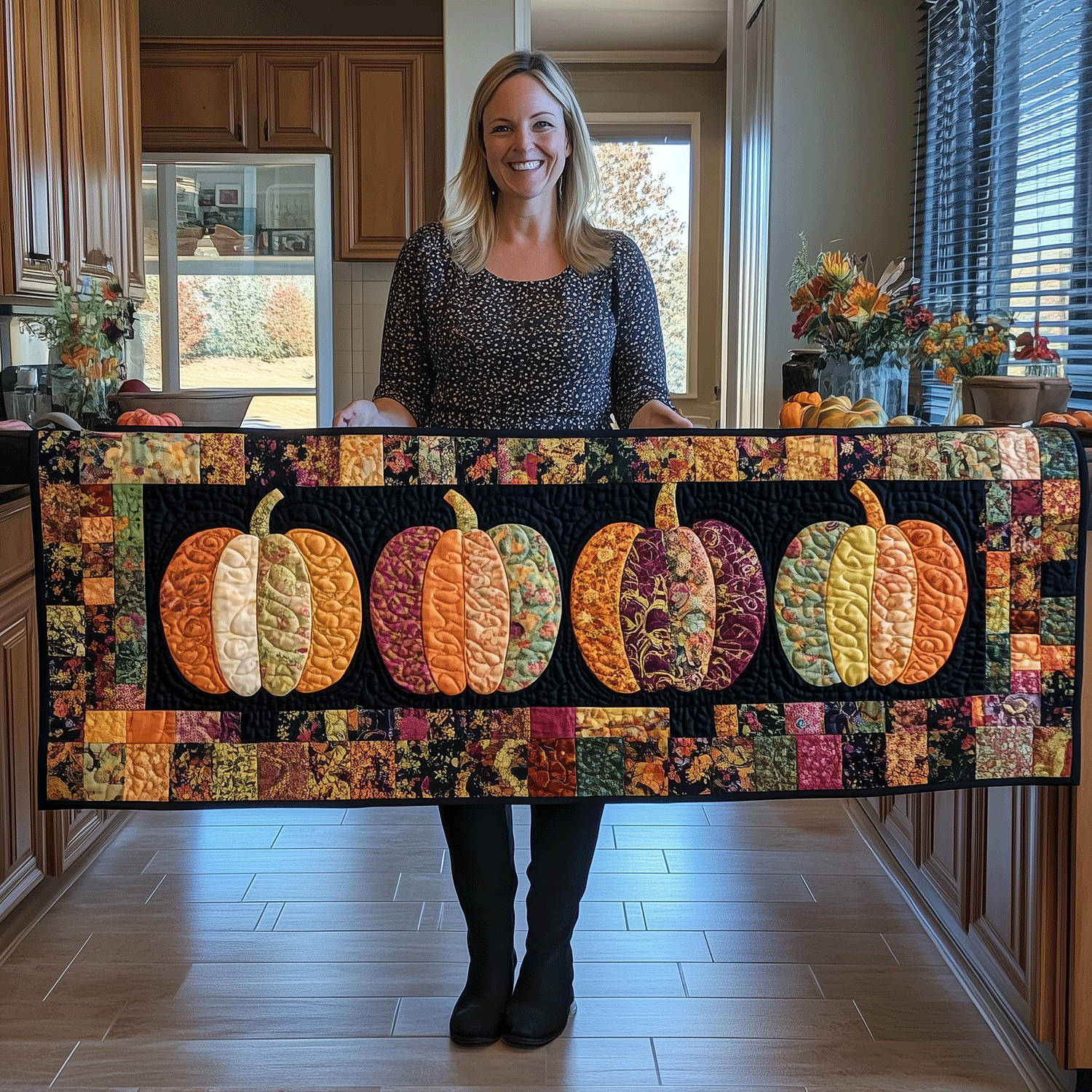 Pumpkin Quilted Table Runner NCU0VT37-HandPrint