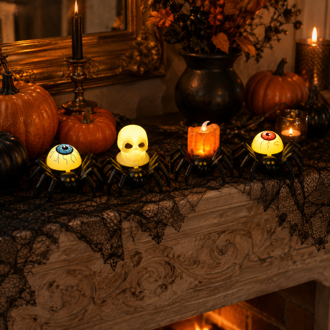 4-Pack Light-Up Spider Halloween Bracelets & Table Decor Set-HandPrint