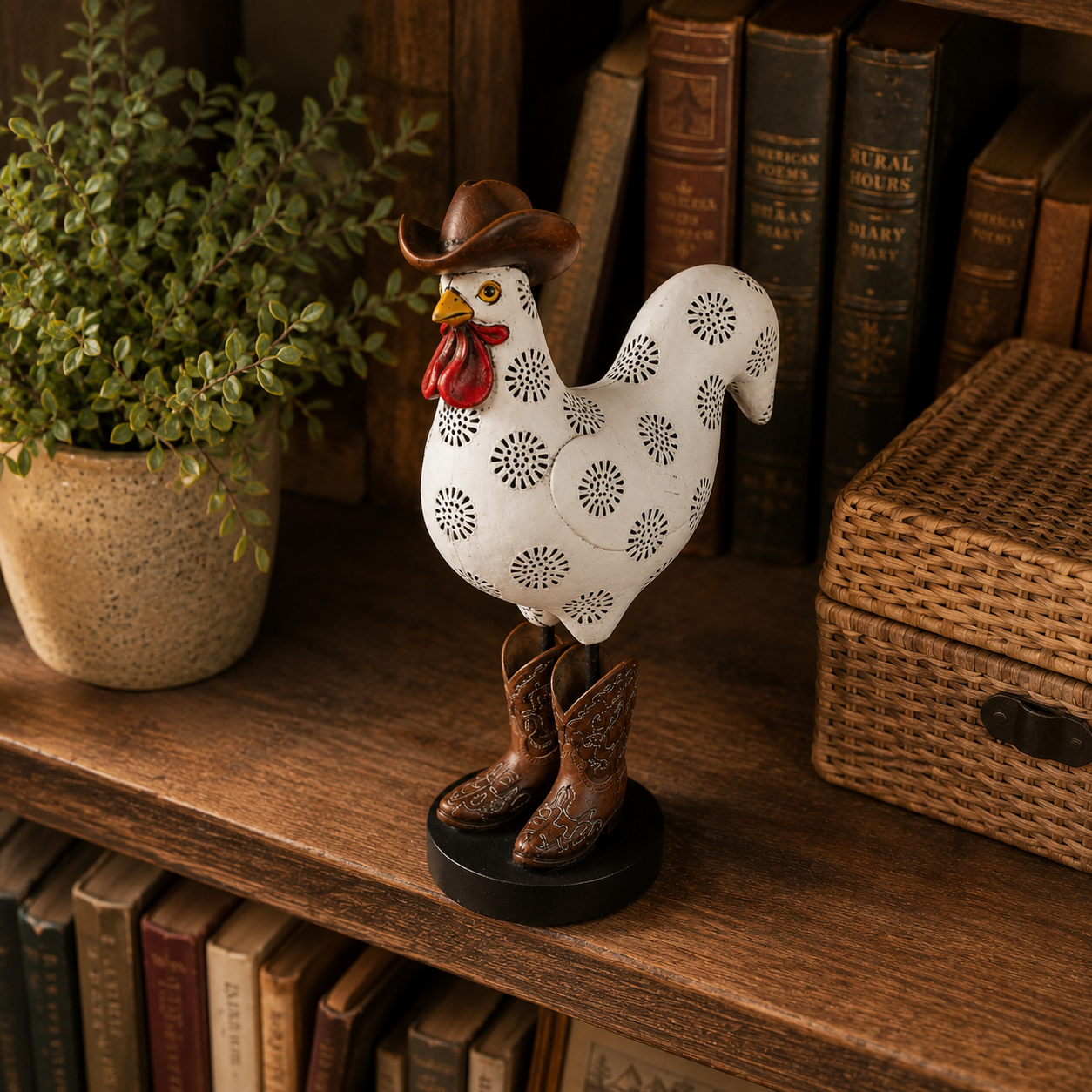 Vintage Cowboy Rooster Sculpture-HandPrint