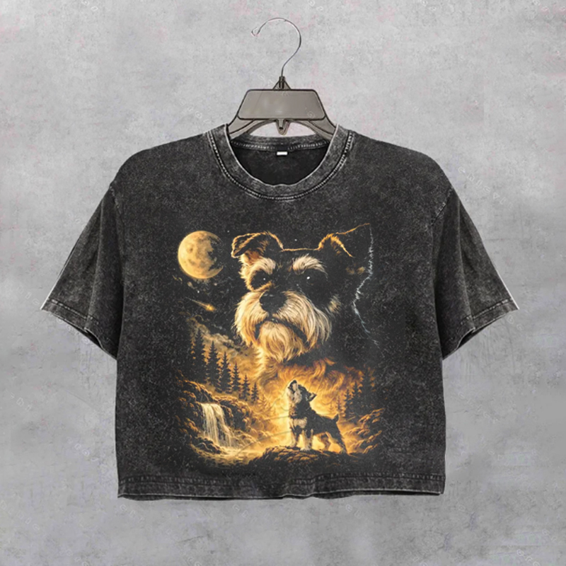 Miniature Schnauzer Howling To The Moon Cropped T-shirt-NaturexCraft