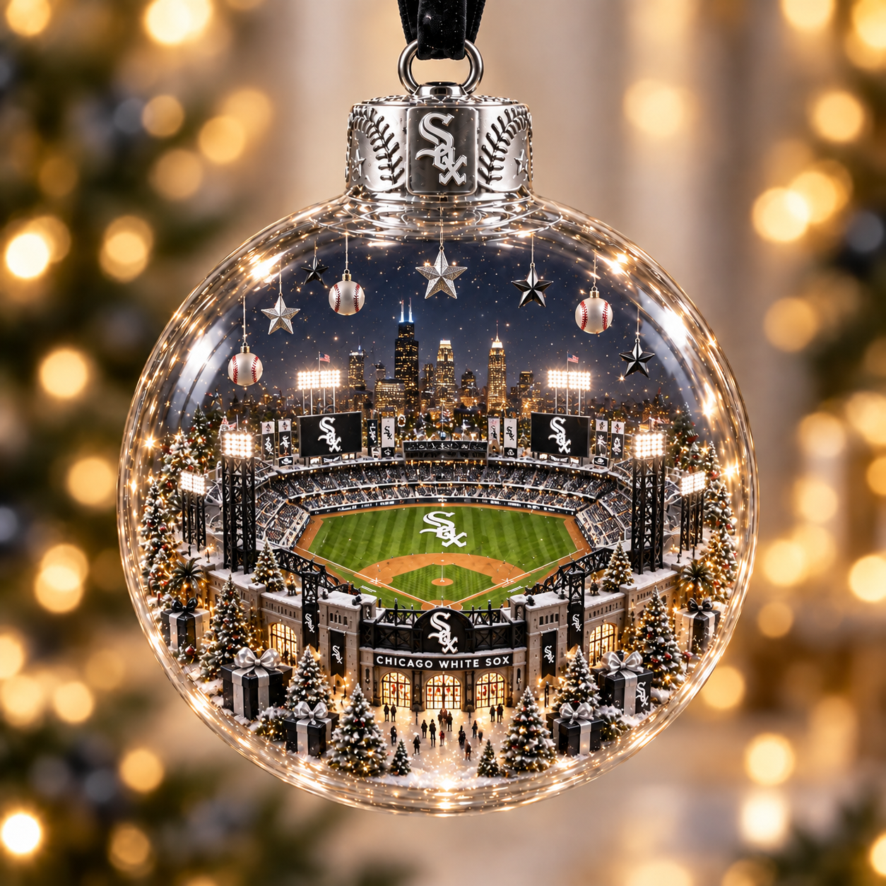 ⚾🎄 Light-Up Baseball Stadium Christmas Ornament-HandPrint