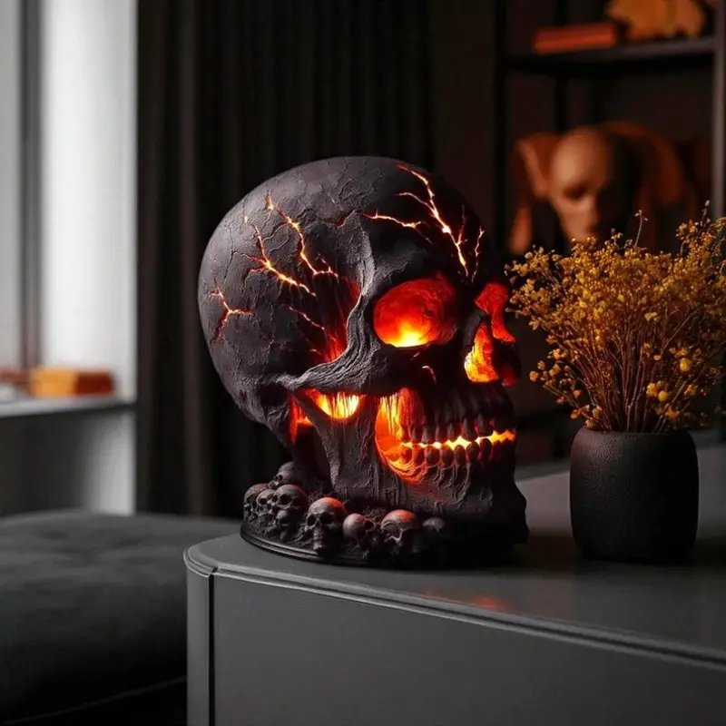 SPOOKY RESIN SKULL LED LAMP-HandPrint