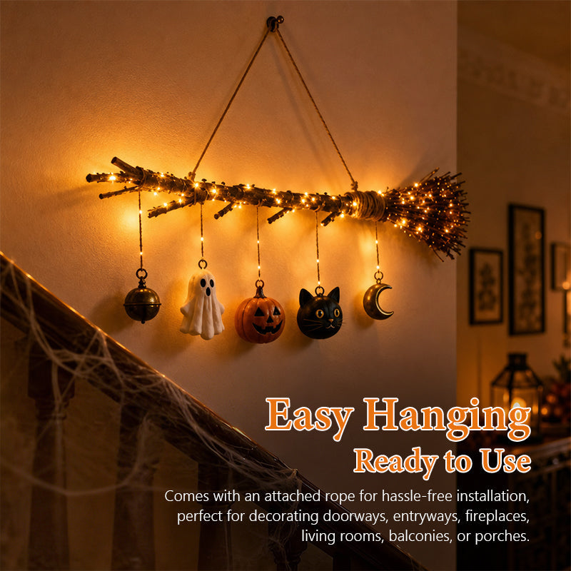 🎃 Halloween Luminous Witch Broom Wall Hanging Decor 🧹-HandPrint