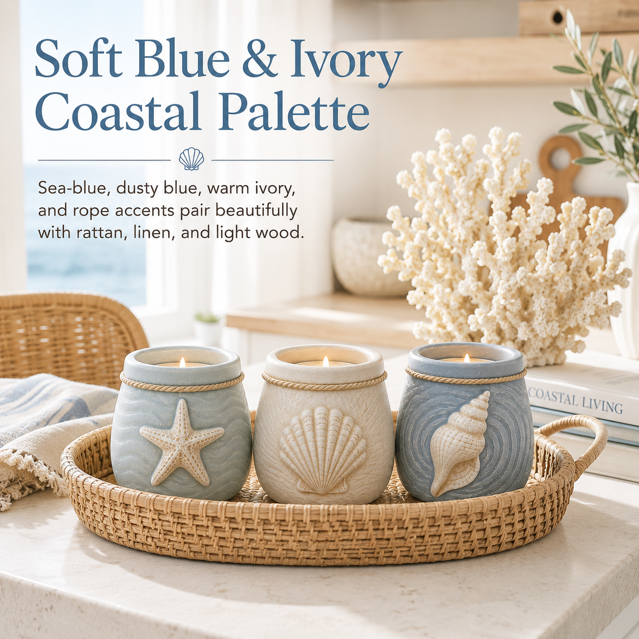 Coastal Tea Light Candle Holders Set of 3-HandPrint