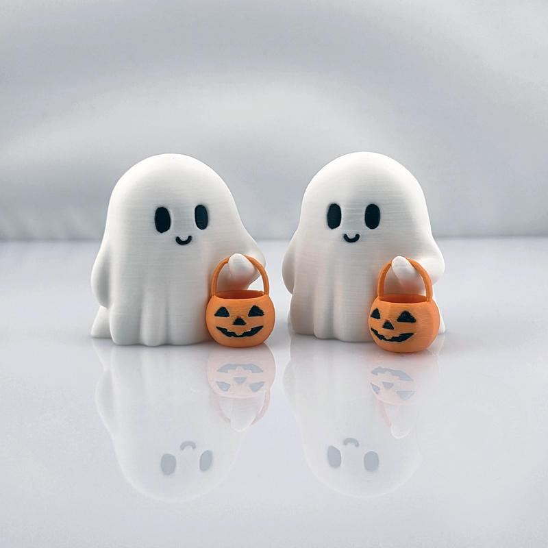👻 A spooky ghost carrying a pumpkin, yelling ‘Trick or treat!’-HandPrint