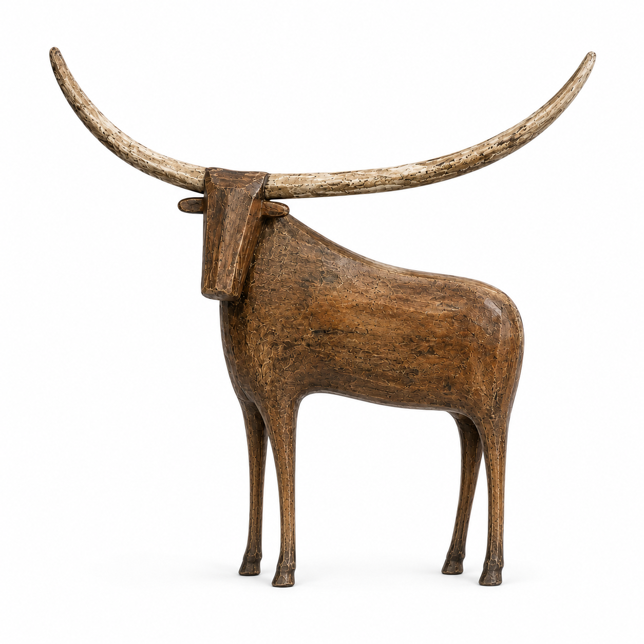 Vintage Longhorn Bull Sculpture-HandPrint