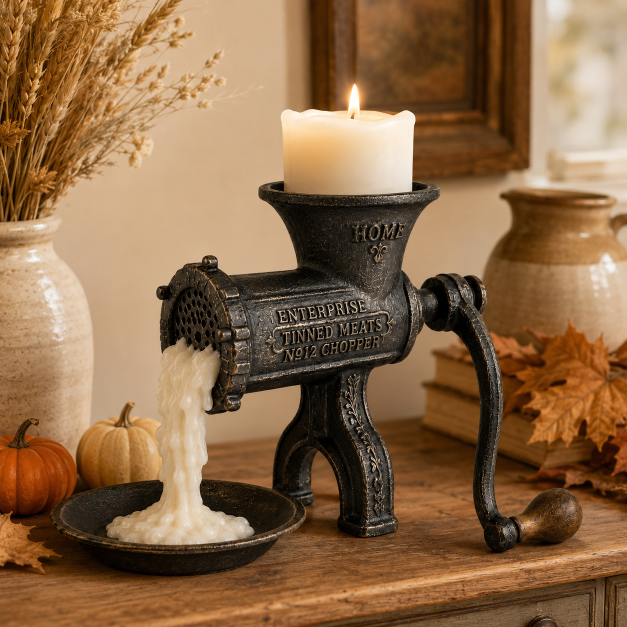 Vintage Meat Grinder Candle Holder-HandPrint