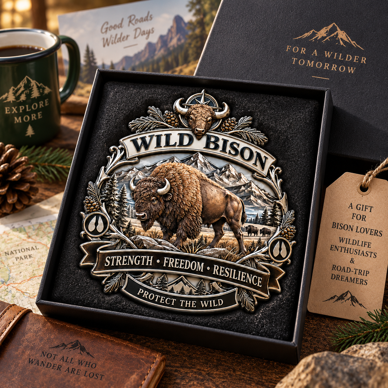 🚙Wild Bison 3D Metal Car Emblem – Strength · Freedom · Resilience-HandPrint