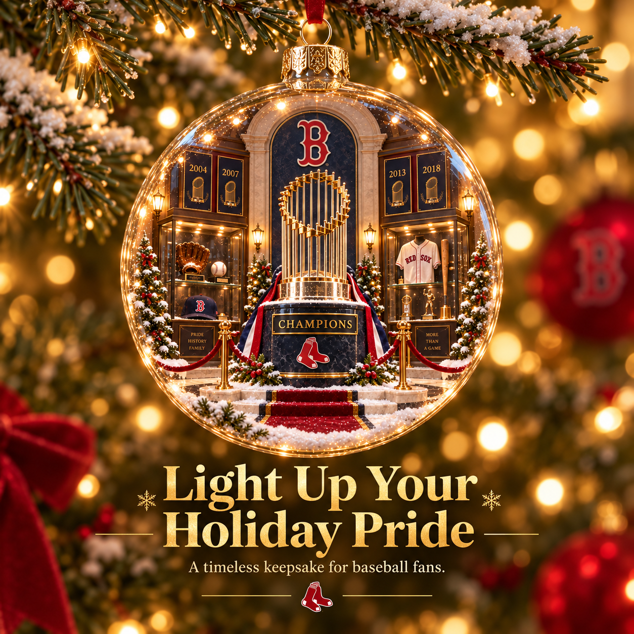 🎄 Go Sox — Light-Up Baseball Diorama Ornament-HandPrint