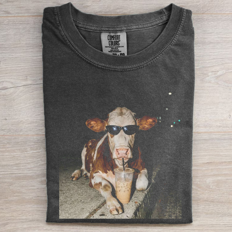 Cow Drinking Iced Coffee T-shirt-NaturexCraft