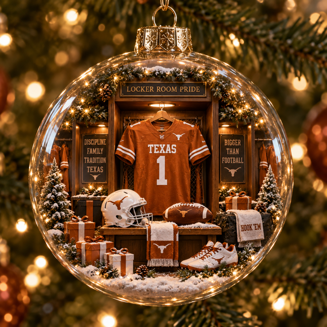🏈🎄 Hook ’Em – Light-Up College Football Heritage Christmas Ornament-HandPrint